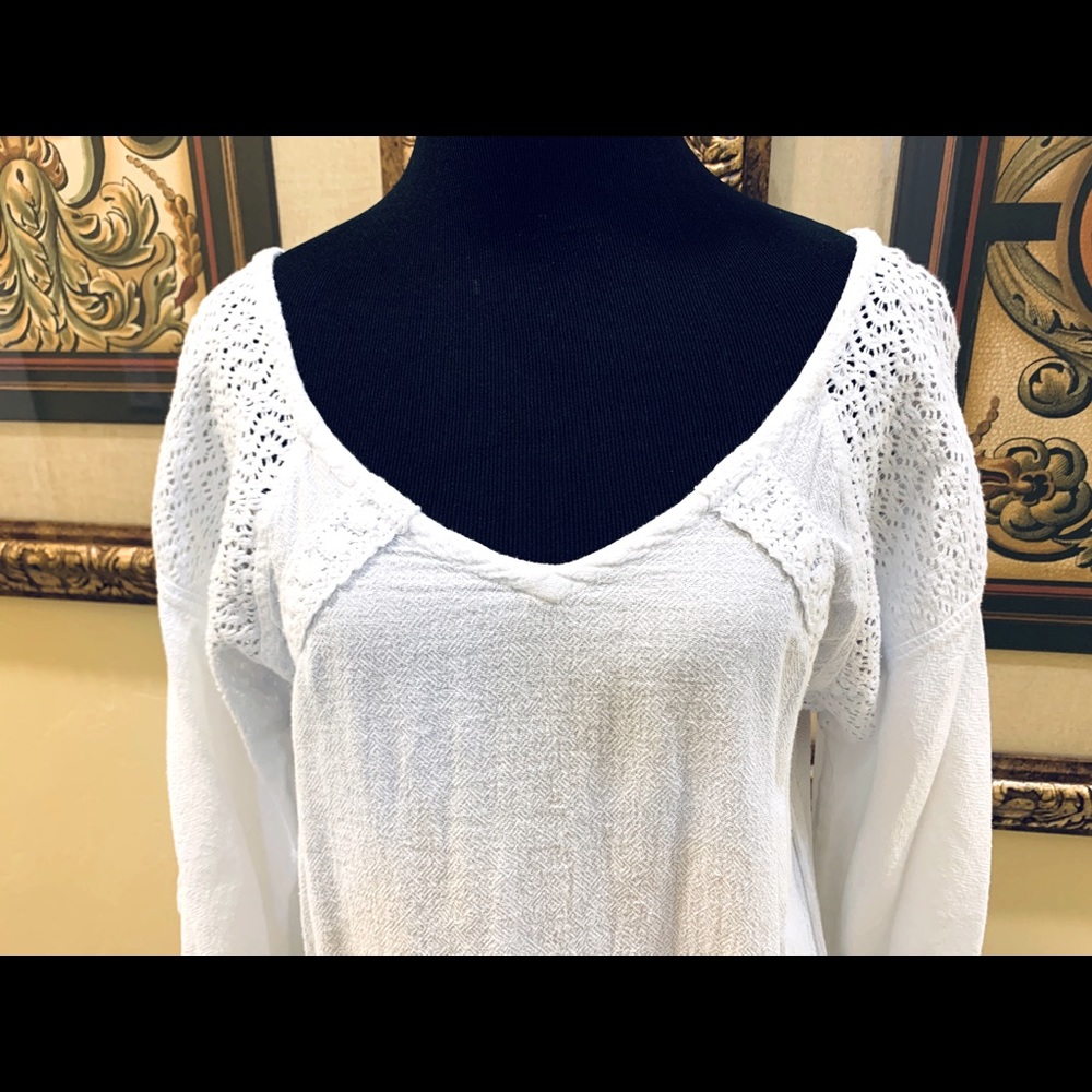 Cottonways white gauze top with micro crochet trim